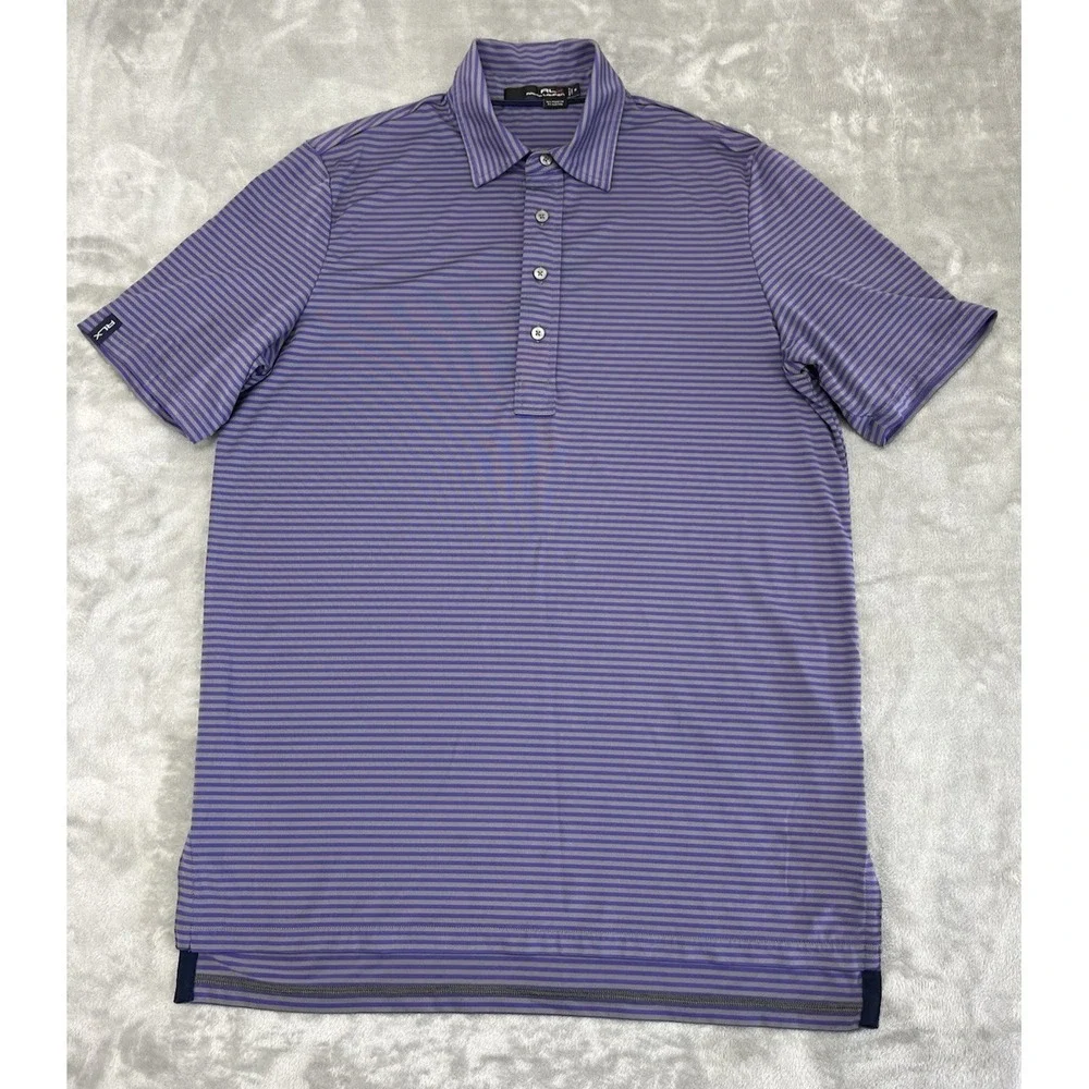 Ralph Lauren RLX Polo Men Medium Purple Striped 1/4 Button Performance Side Slit